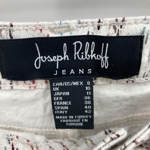 Joseph Ribkoff Jeans White Rainbow Splatter Spring 2022 Slim Leg Womens US 8 - Picture 2 of 3